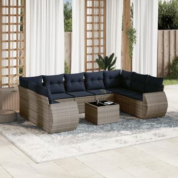 ARDEBO.de - 10-teiliges Gartensofa-Set mit Kissen, grau, Polyrattan