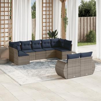 ARDEBO.de - 9-teiliges Gartensofa-Set mit Kissen, grau, Polyrattan