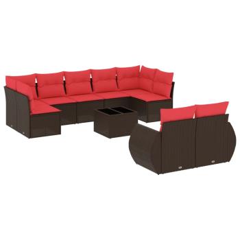 10-teiliges Gartensofa-Set mit Kissen, braun, Polyrattan