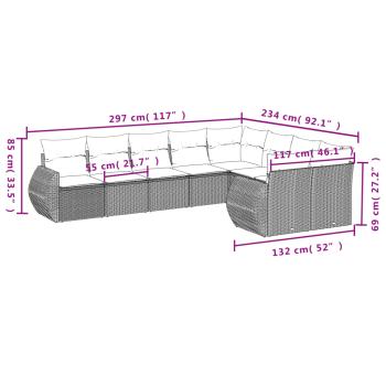 9-teiliges Gartensofa-Set mit Kissen, schwarzes Polyrattan