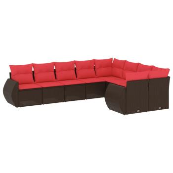 9-teiliges Gartensofa-Set mit Kissen, braun, Polyrattan