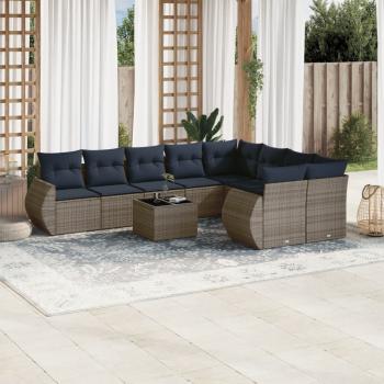 ARDEBO.de - 10-teiliges Gartensofa-Set mit Kissen, grau, Polyrattan