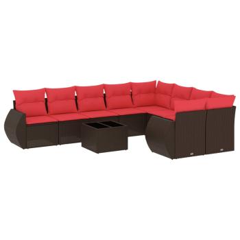 10-teiliges Gartensofa-Set mit Kissen, braun, Polyrattan