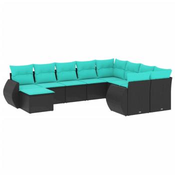 10-teiliges Gartensofa-Set mit Kissen, schwarzes Polyrattan