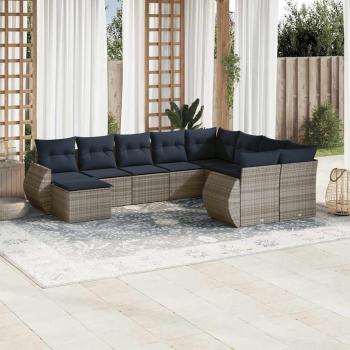 ARDEBO.de - 10-teiliges Gartensofa-Set mit Kissen, grau, Polyrattan