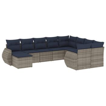10-teiliges Gartensofa-Set mit Kissen, grau, Polyrattan