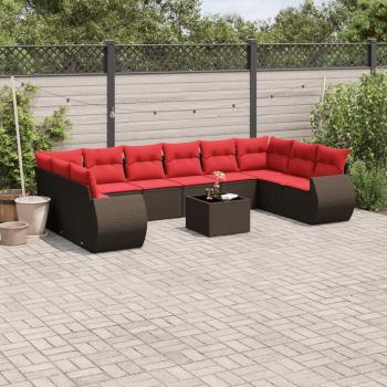 ARDEBO.de - 11-teiliges Gartensofa-Set mit Kissen, braun, Polyrattan