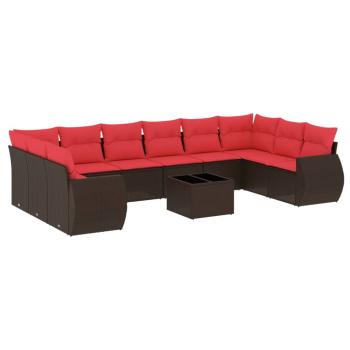 11-teiliges Gartensofa-Set mit Kissen, braun, Polyrattan