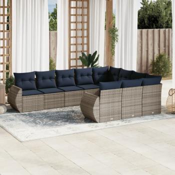ARDEBO.de - 10-teiliges Gartensofa-Set mit Kissen, grau, Polyrattan