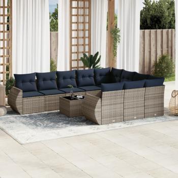 ARDEBO.de - 11-teiliges Gartensofa-Set mit Kissen, grau, Polyrattan