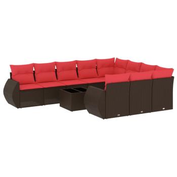 11-teiliges Gartensofa-Set mit Kissen, braun, Polyrattan
