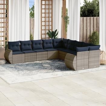 ARDEBO.de - 10-teiliges Gartensofa-Set mit Kissen, grau, Polyrattan