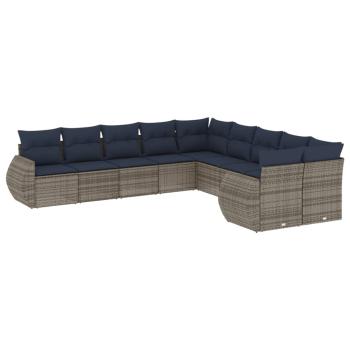 10-teiliges Gartensofa-Set mit Kissen, grau, Polyrattan