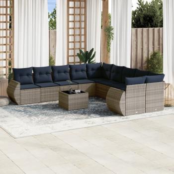 ARDEBO.de - 11-teiliges Gartensofa-Set mit Kissen, grau, Polyrattan