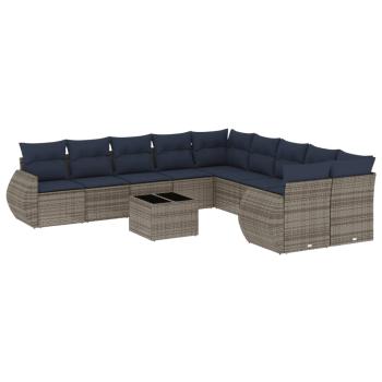 11-teiliges Gartensofa-Set mit Kissen, grau, Polyrattan