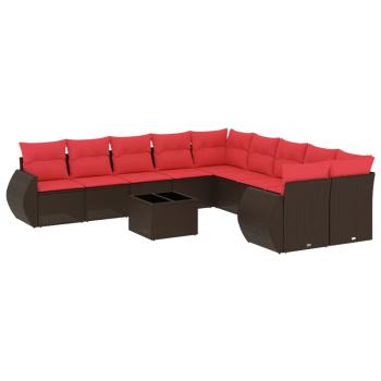 11-teiliges Gartensofa-Set mit Kissen, braun, Polyrattan