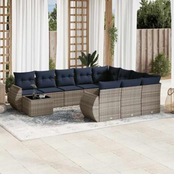 ARDEBO.de - 11-teiliges Gartensofa-Set mit Kissen, grau, Polyrattan