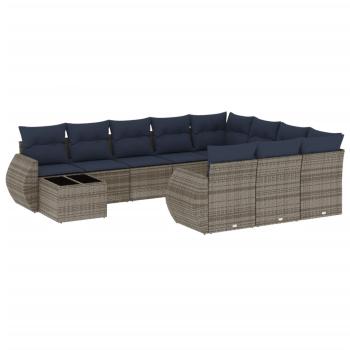 11-teiliges Gartensofa-Set mit Kissen, grau, Polyrattan