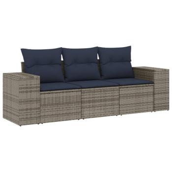 3-teiliges Gartensofa-Set mit Kissen, grau, Polyrattan
