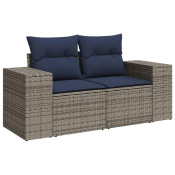 3-teiliges Gartensofa-Set mit Kissen, grau, Polyrattan