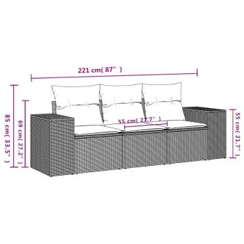 3-teiliges Gartensofa-Set mit Kissen, grau, Polyrattan