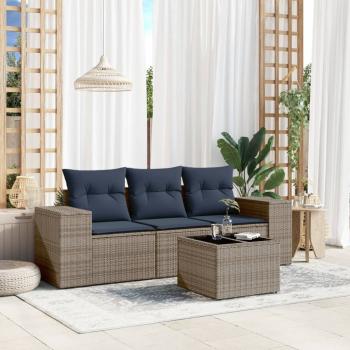 ARDEBO.de - 4-teiliges Gartensofa-Set mit Kissen, grau, Polyrattan