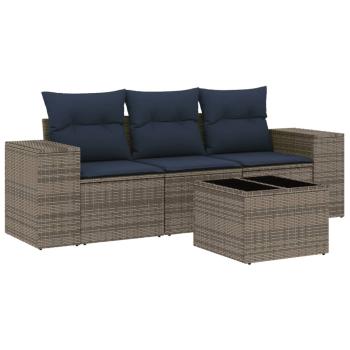 4-teiliges Gartensofa-Set mit Kissen, grau, Polyrattan