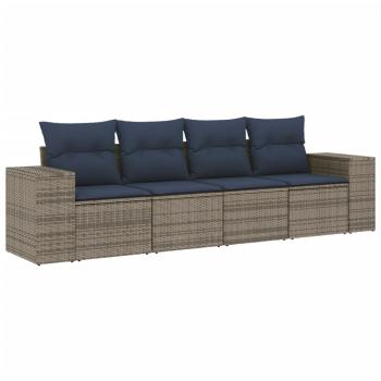 4-teiliges Gartensofa-Set mit Kissen, grau, Polyrattan