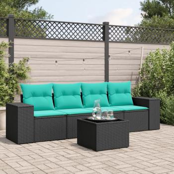 ARDEBO.de - 5-teiliges Gartensofa-Set mit Kissen, schwarzes Polyrattan