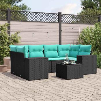 ARDEBO.de - 7-teiliges Gartensofa-Set mit Kissen, schwarzes Polyrattan