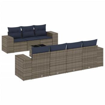 8-teiliges Gartensofa-Set mit Kissen, grau, Polyrattan