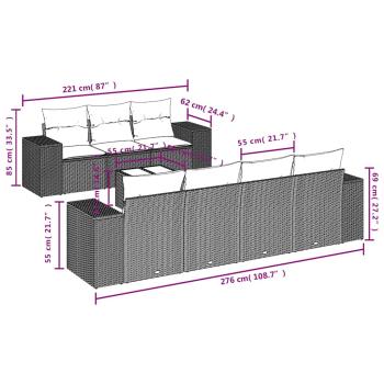 8-teiliges Gartensofa-Set mit Kissen, braun, Polyrattan