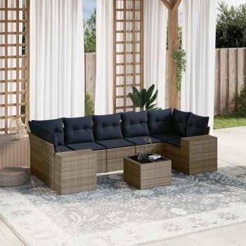 ARDEBO.de - 8-teiliges Gartensofa-Set mit Kissen, grau, Polyrattan