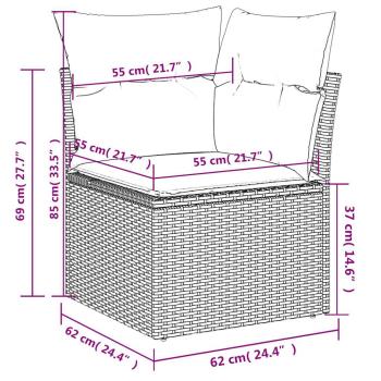 9-teiliges Gartensofa-Set mit Kissen, grau, Polyrattan