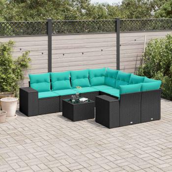 ARDEBO.de - 9-teiliges Gartensofa-Set mit Kissen, schwarzes Polyrattan