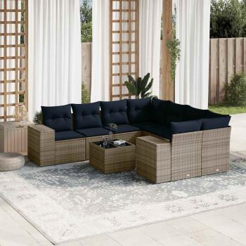 ARDEBO.de - 9-teiliges Gartensofa-Set mit Kissen, grau, Polyrattan