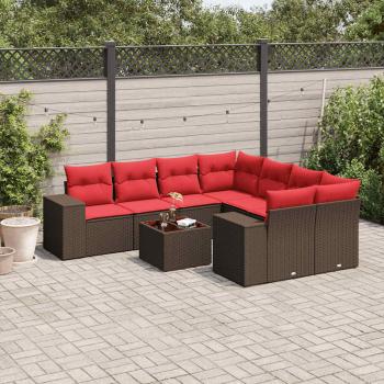 ARDEBO.de - 9-teiliges Gartensofa-Set mit Kissen, braun, Polyrattan