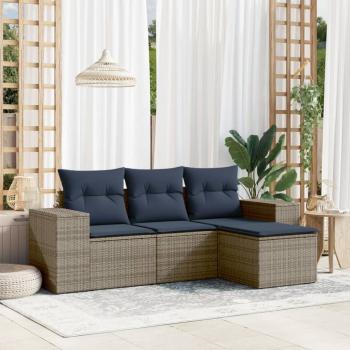 ARDEBO.de - 4-teiliges Gartensofa-Set mit Kissen, grau, Polyrattan