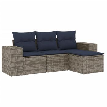 4-teiliges Gartensofa-Set mit Kissen, grau, Polyrattan