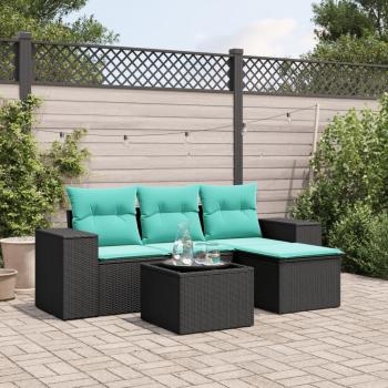 ARDEBO.de - 5-teiliges Gartensofa-Set mit Kissen, schwarzes Polyrattan