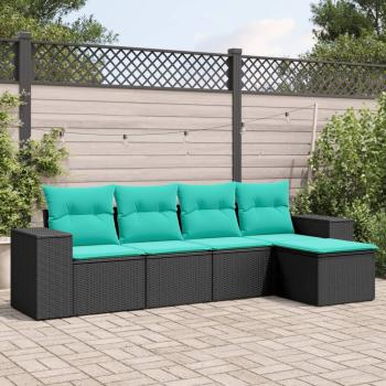 ARDEBO.de - 5-teiliges Gartensofa-Set mit Kissen, schwarzes Polyrattan
