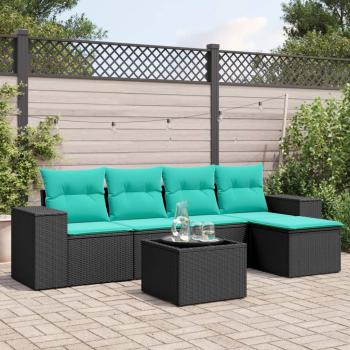 ARDEBO.de - 6-teiliges Gartensofa-Set mit Kissen, schwarzes Polyrattan