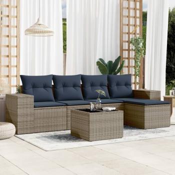ARDEBO.de - 6-teiliges Gartensofa-Set mit Kissen, grau, Polyrattan