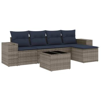 6-teiliges Gartensofa-Set mit Kissen, grau, Polyrattan