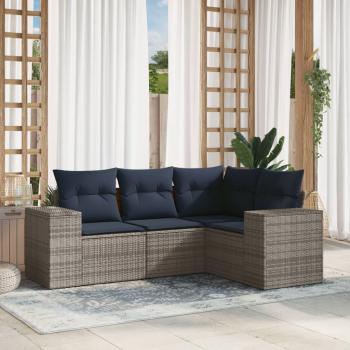 ARDEBO.de - 4-teiliges Gartensofa-Set mit Kissen, grau, Polyrattan
