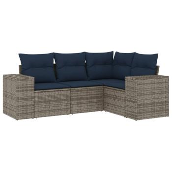 4-teiliges Gartensofa-Set mit Kissen, grau, Polyrattan