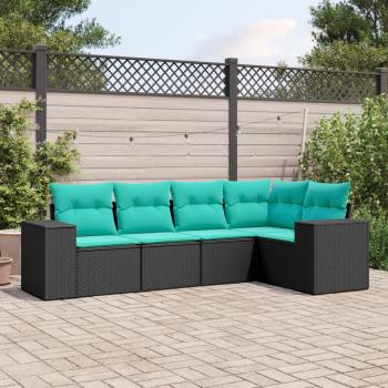 ARDEBO.de - 5-teiliges Gartensofa-Set mit Kissen, schwarzes Polyrattan