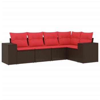 5-teiliges Gartensofa-Set mit Kissen, braun, Polyrattan