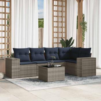 ARDEBO.de - 6-teiliges Gartensofa-Set mit Kissen, grau, Polyrattan
