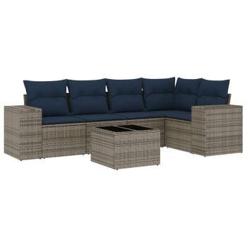 6-teiliges Gartensofa-Set mit Kissen, grau, Polyrattan